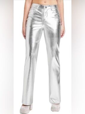 Metallic Faux Leather Flare Pants